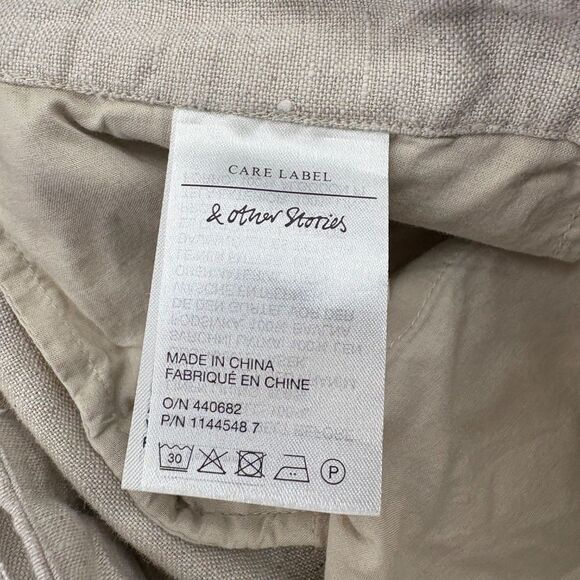 & Other Stories Linen belted trousers size 2 high waisted minimalist beige - Picture 14 of 16